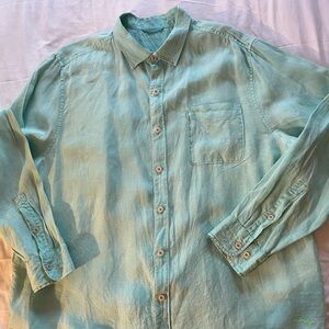 Men's Light Green Casual Shirt Tommy Bahama linen XL long sleeve collar